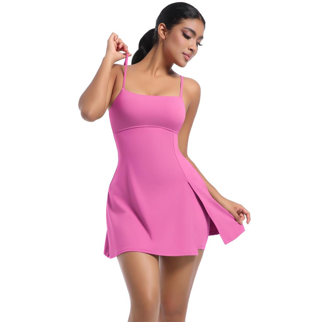 Anti Glare Base Sports Dress With Chest Cushion, Breathable Outdoor Golf Backless Camisole, Yoga Tennis Skirt For Women