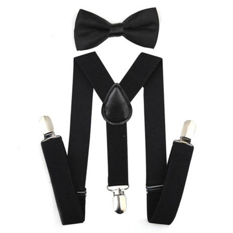 Boys Girls Kids Adjustable Elastic Y-Back Braces Baby Suspenders Set Bow Tie Butterfly NeckTie Weddi