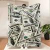 Dollar-Print Blanket—a Plush and Cozy Blanket Featuring a Repeating Pattern of US Dollar Bills. Perfect for Anyone Who Loves