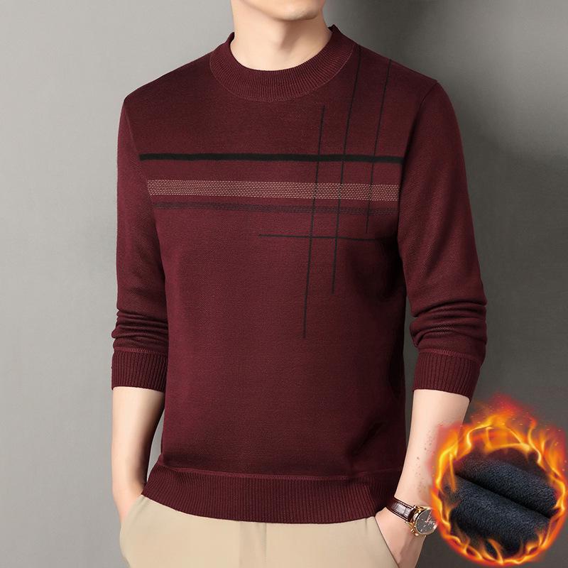 Gestreifter Winterpullover für Herren mit Fleecefutter - Rundhalsausschnitt, Dick & Warm, Gestrickte Basis