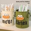Cartoon Pen Holder Retro Bucket Shape Desk Organizer Large Capacity Storage Holder for Pens Pencils Makeup Brushes