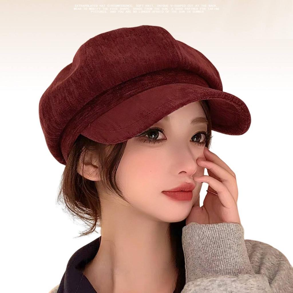 Autumn Winter Beret for Women Retro British & Korean Style Slimming Octagonal Warm Windproof Forward Cap Versatile Character Hat