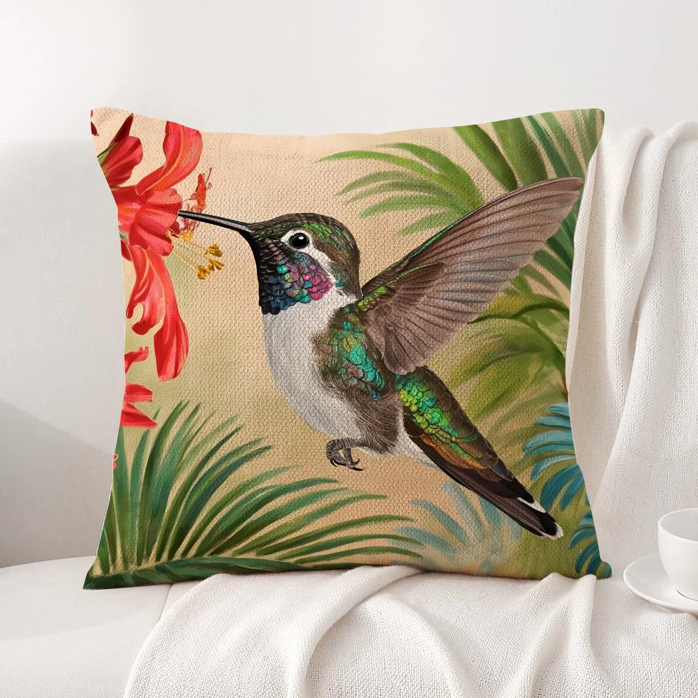 Good Quality Plant and Bird Cushion Cover Natural Linen Organic Fabric DoubleSided Printing Sofa Home Decor Gift Pillow Cover