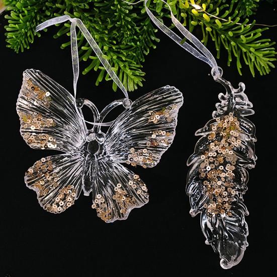 Clear Acrylic Christmas Ornaments Snowflake Tree Elk Butterfly Ballet Dancer Hanging Decoration for Holiday Winter Scene Decoration