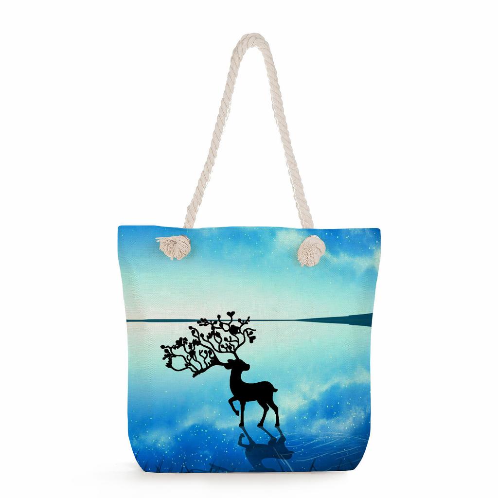Starry sky print thick rope single-shoulder beach bag 7285 CLE