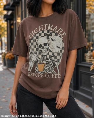 Nightmare Before Coffee Skeleton Shirt, Retro Halloween Comfort Colors Tee