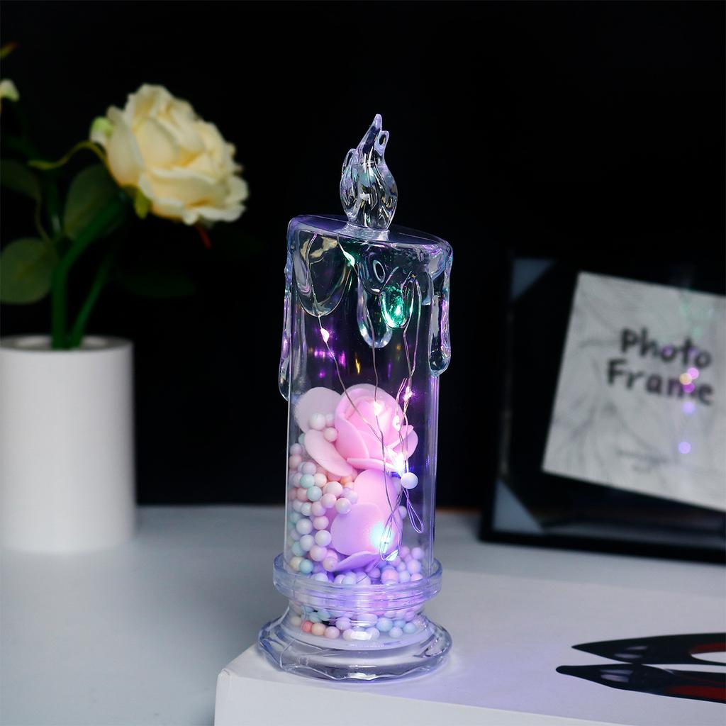 LED Electronic Candle Clear Rose Night Light Valentines Day Decor Best Gift For Girlfriend Home Decorative Atmosphere Ornament