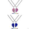 1 Pair Couple Pendant Necklaces Color Stainless Jewelry Gift Heart Shaped Friendship Women Men Lover