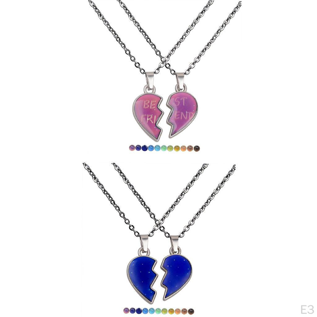 1 Pair Couple Pendant Necklaces Color Stainless Jewelry Gift Heart Shaped Friendship Women Men Lover