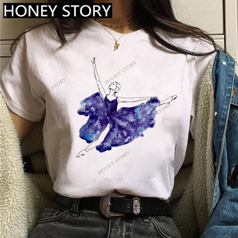 Dance Letter Print T Shirt Ballet Silhouette Monogram Print Women's T-shirt Loose Aesthetic Tops Graphic T Shirts Pro Choice