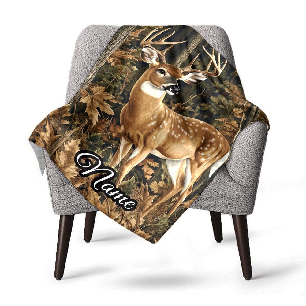 Deer In Forest Home Customize Your Name Blankets Comfortable Soft Lightweight Allseason Multipurpose Blanket For Picnics Sofas Offices Beds Living