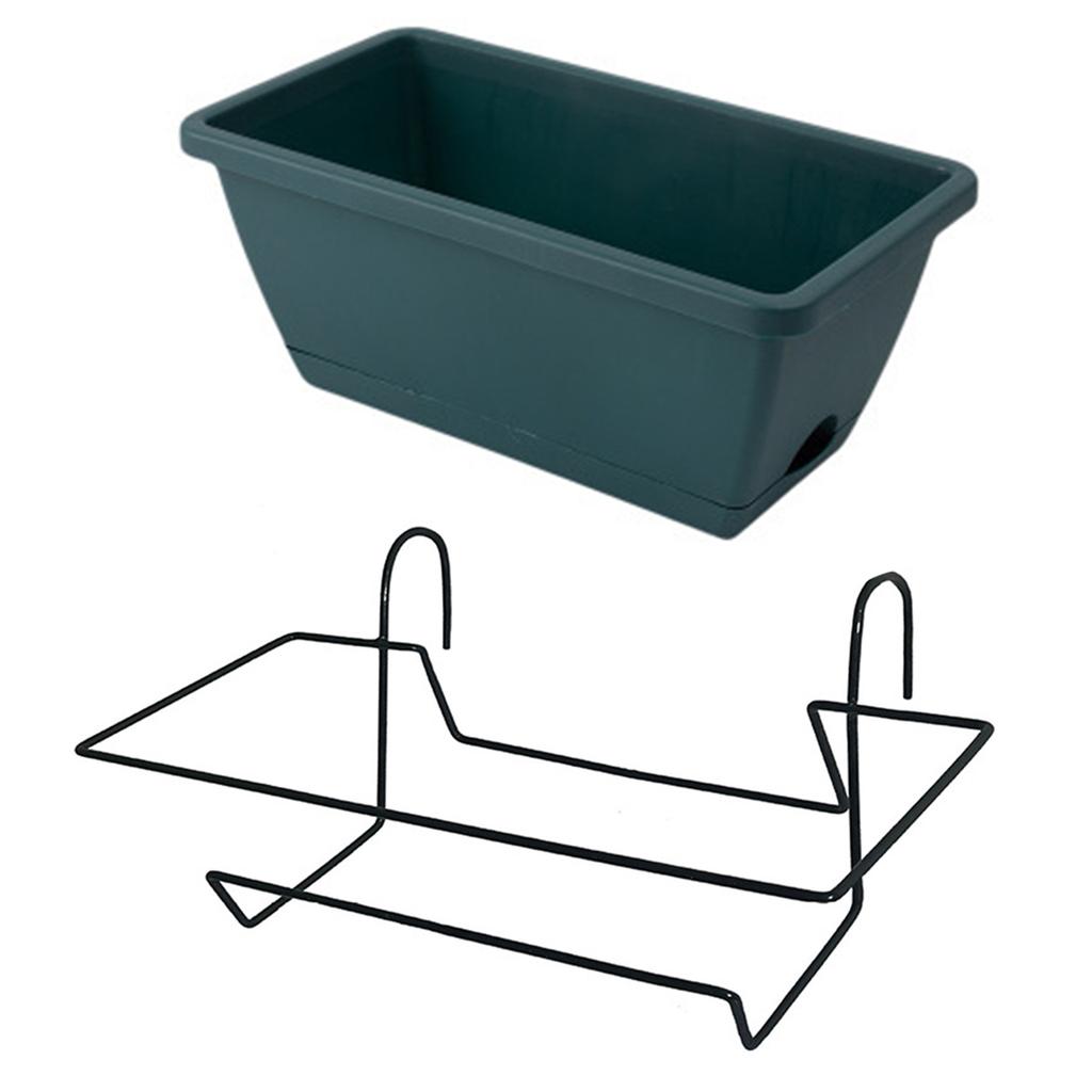 1 Set Balcony Plant Vegetable Flower Planter with Tray and Rack Plastic Garden Simple Rectangular Hanging Long Flower Pot Trough