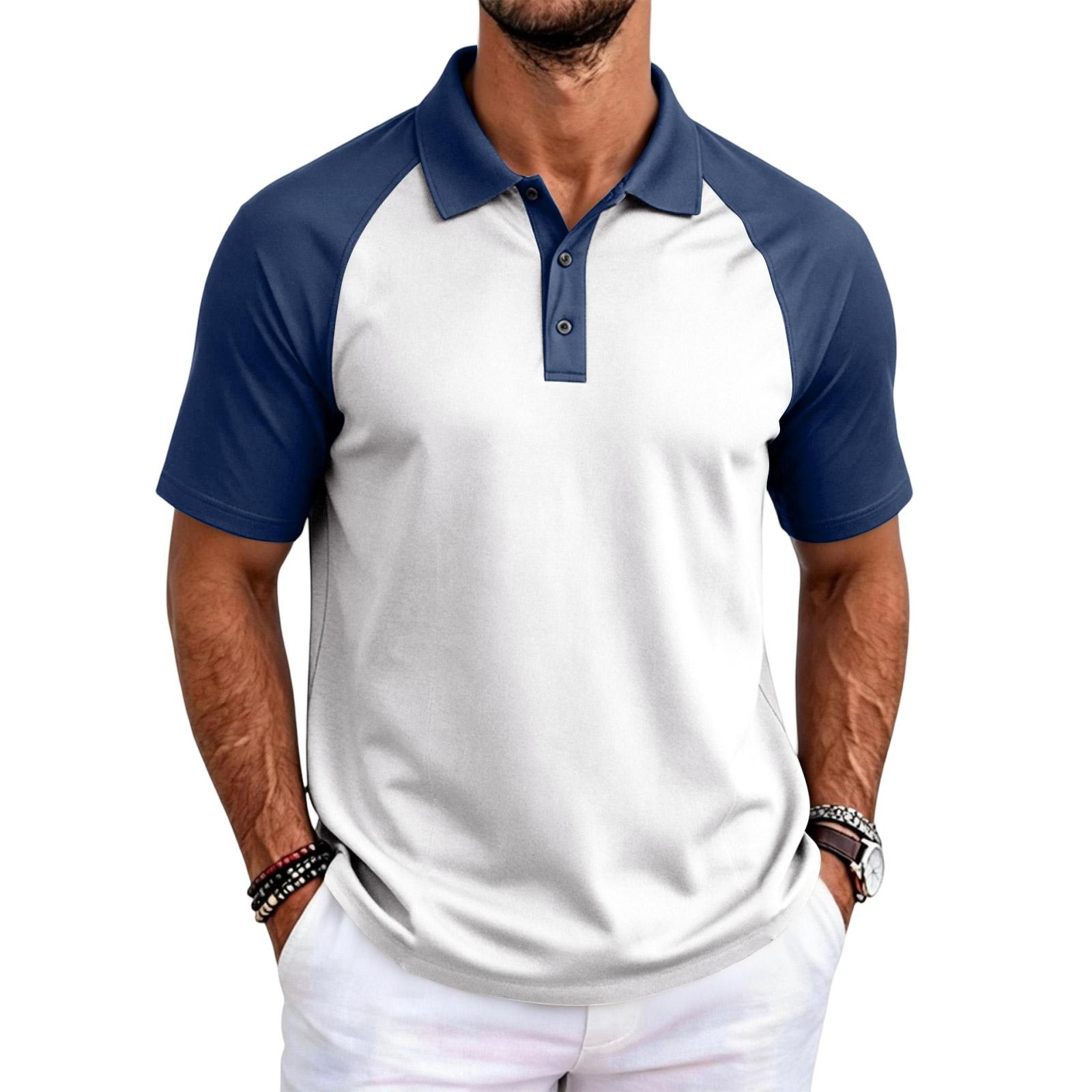 Men s Fashion Casual Raglan Color Block Short Sleeve Shirt XXL