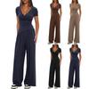 Solid Color V-Neck Short Sleeve Wide Leg Pants 2-Piece Casual Set