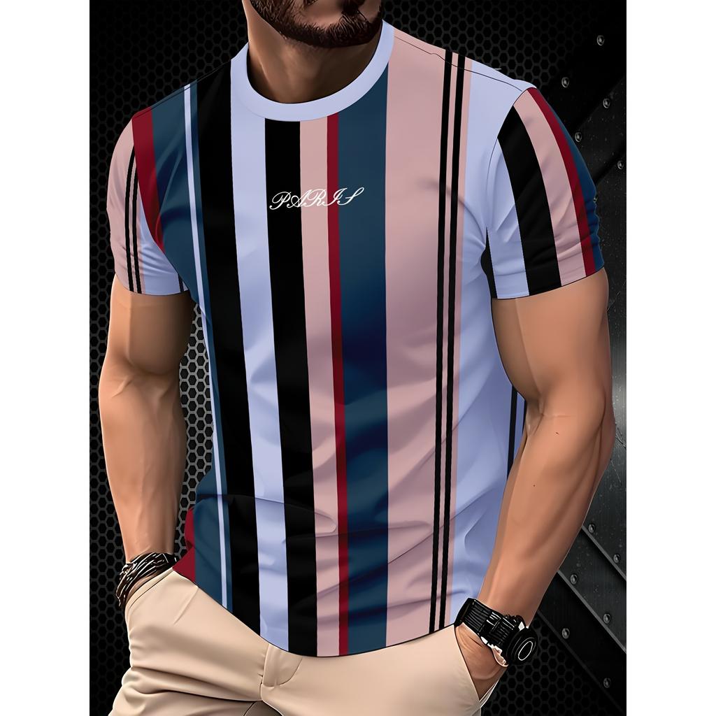 Summer Casual 3D Striped Printed Men's T-shirt Fashion Digital Short Sleeved Outdoor Sports Top