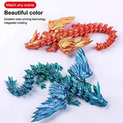 3D Printed Dragon Colorful Gem Dragon Figurines Movable Joint Rotatable Articulated Dragon Crafts Desktop Western Action Figure+