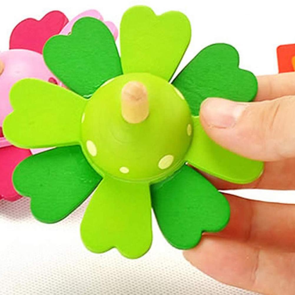 4 Pcs Colourful Flower Spinning Top for Kids Novelty Wooden Spinning Top Childern Gift