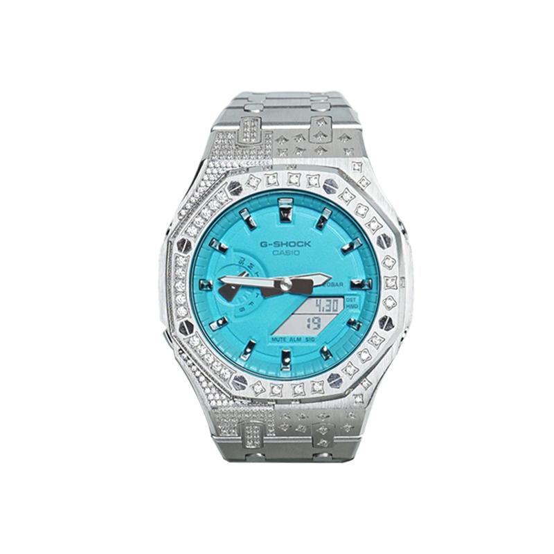 Casio Customized Watch Modified Series Tiffany Blue Quartz Steel Strap Same Style for Men and Women Blue Dial GA-2100-7A7