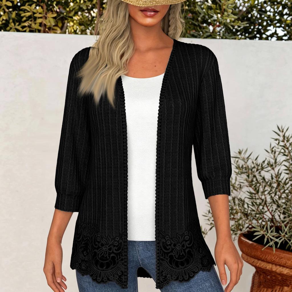 Women's Casual Lace Trim Cardigan Lightweight Loose Fit Flattering Color for Everyday Wear