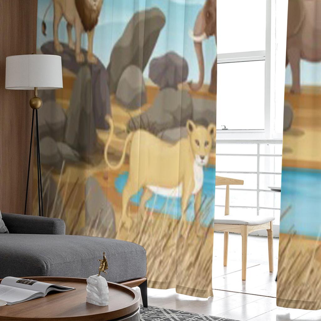 Wild Animals In The Field Sheer Curtains for Living Room Transparent Tulle Window Curtain Bedroom Kitchen Home Decor Veil Drapes