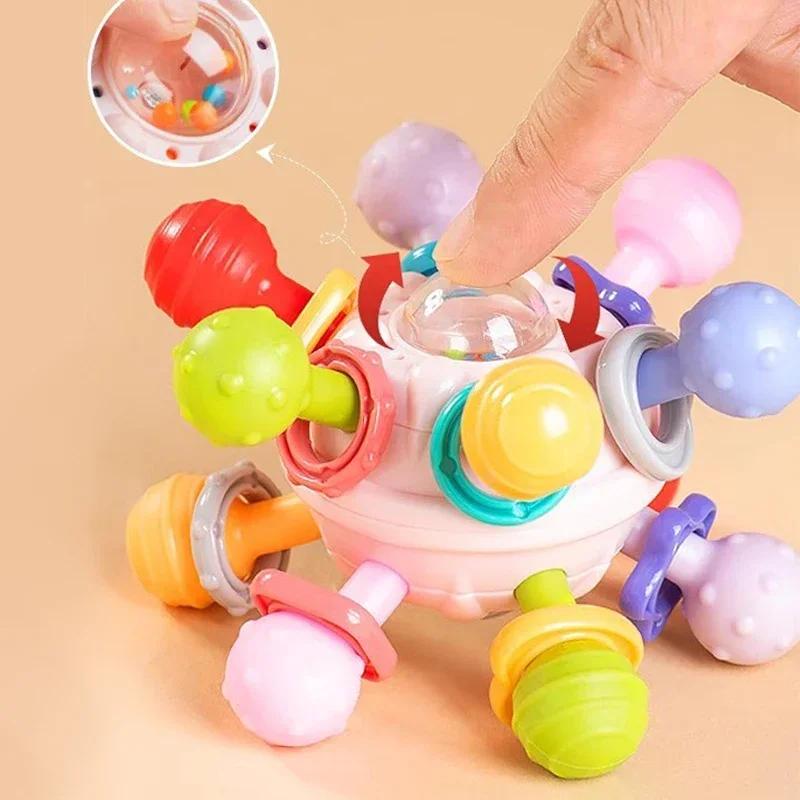 Montessori Baby Toys 0 12 Months Rotating Rattle Silicone Teething Toys Ball Grasping Activity Development Baby Sensory Toy
