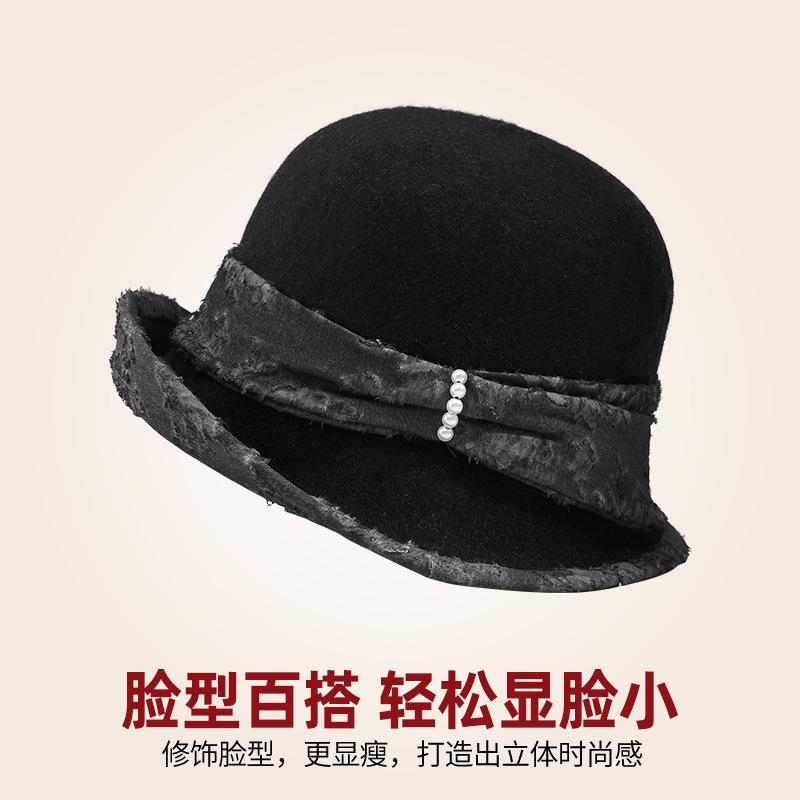 

Wool pot hat jacquard velvet ribbon hat women s autumn and winter elegant fashion top hat shows small face one size fits all світло-сірого кольору