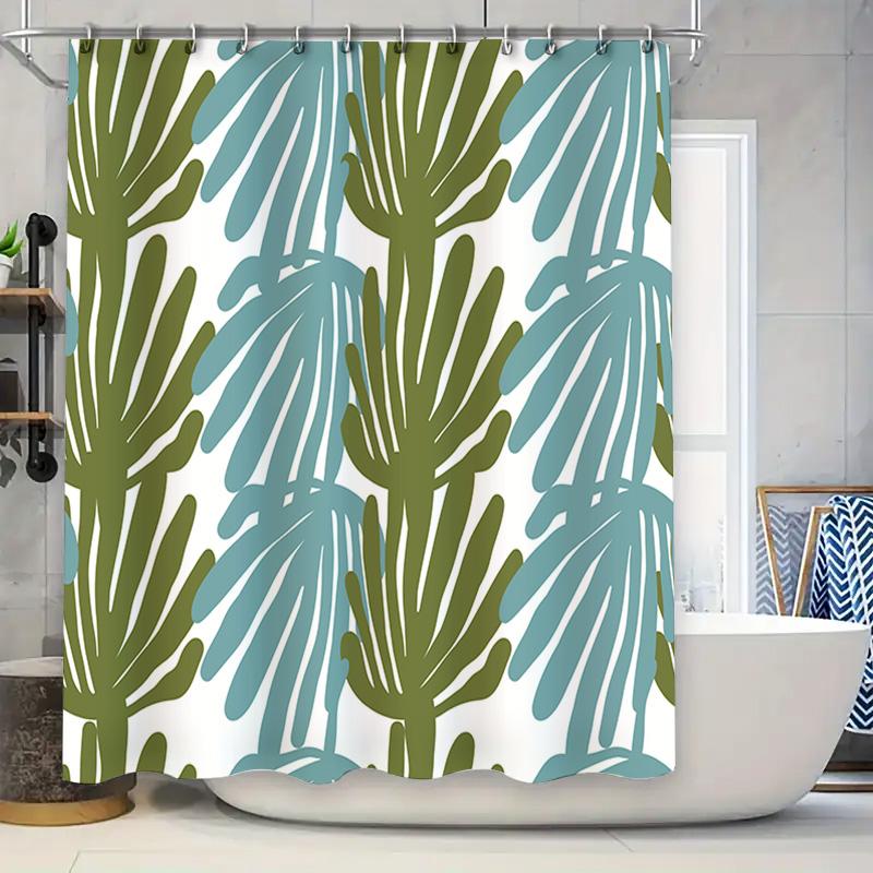 

Vintage Palm Leaf Shower Curtain Green Blue Waterproof Bathroom Decor Custom Size Shampoo Hair Accessories Shower Liner For Home W60H190(CM)-1 Pcs