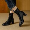 Kurzstiefel mit eckiger Spitze für Damen, dicker Absatz, Herbst und Winter 2025 neu, Reißverschluss hinten, weiches Leder, Nischen-Look, literarischer Retro-Stil, dünne elastische Stiefel