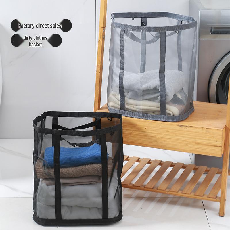 Portable Foldable Wall-Mounted Laundry Basket: Large Capacity Mesh Storage for Bathroom and Toilet.