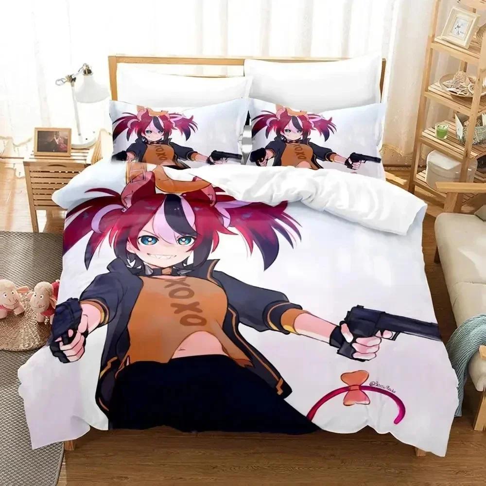 

3D Print Hakos Baelz Anime Bedding Set Duvet Cover Sheet Printed Bed Set Pillowcase Bed Full Queen King Size Comforter Bedroom 135x200cm