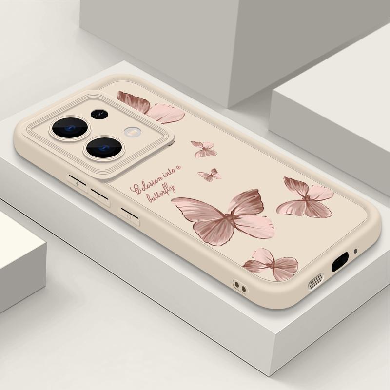 

Однотонный матовый чехол для телефона с рисунком бабочки для Xiaomi 14T Pro 13T Poco F6 X6 Pro M6 X5 Redmi Note 14 Pro 13 12 11 10 противоударный мягкий чехол из ТПУ Redmi Note 13 Pro 4G бежевый/белый