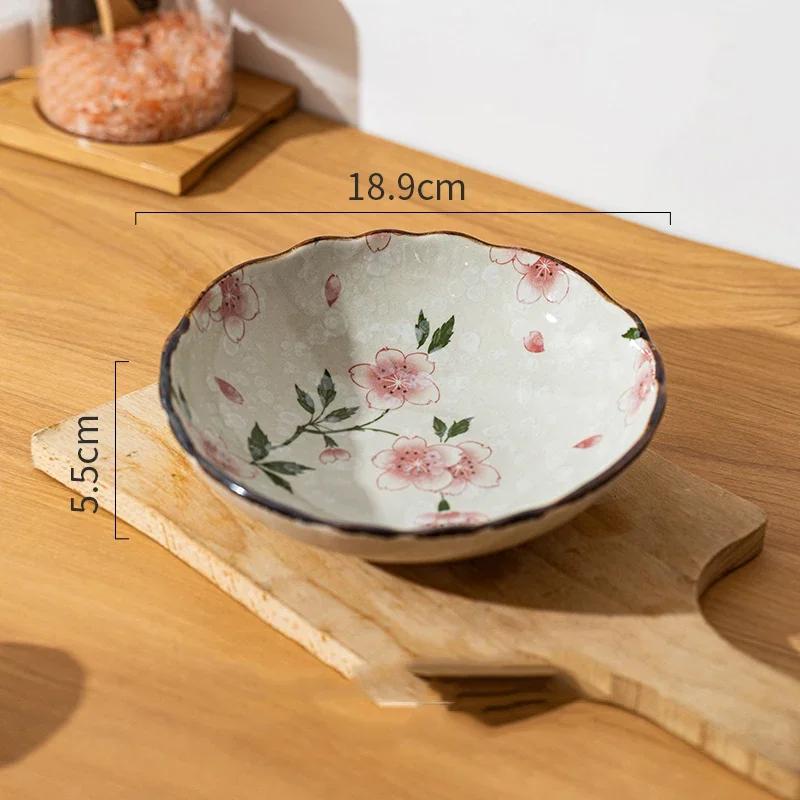 Farfurii Ceramice cu Flori în Stil Japonez, Restaurant High-End, Farfurie pentru Salată/Fructe, Farfurie pentru Cină pentru Acasă cu Mâncăruri Delicioase, Veselă Unică