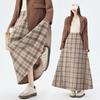 Women's 2026 Spring Retro Plaid High-Waist A-Line Skirt with Elastic Waist and Wide Hem
