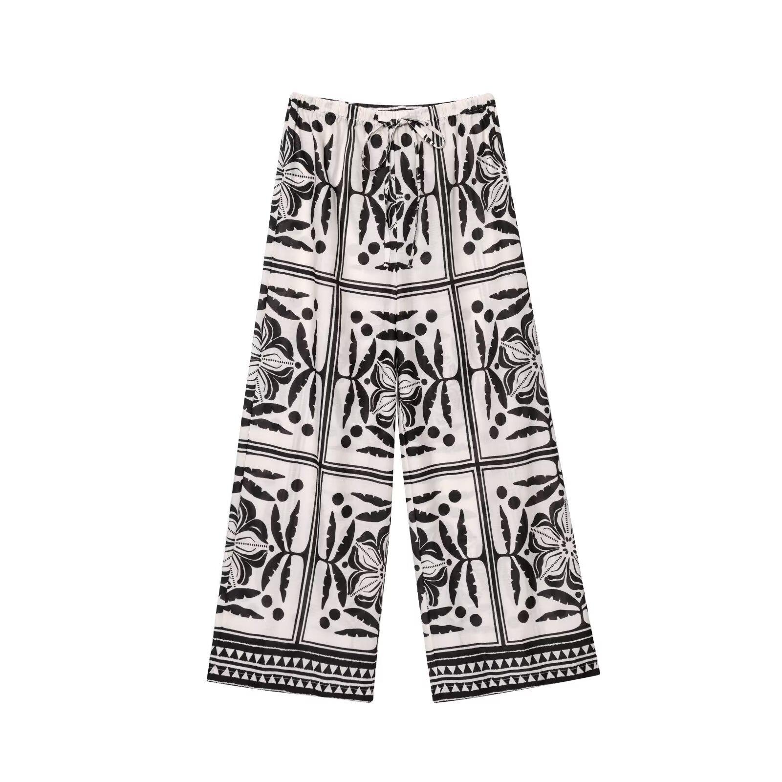 Women s Versatile Printed Shirt and Long Pants Casual Set S