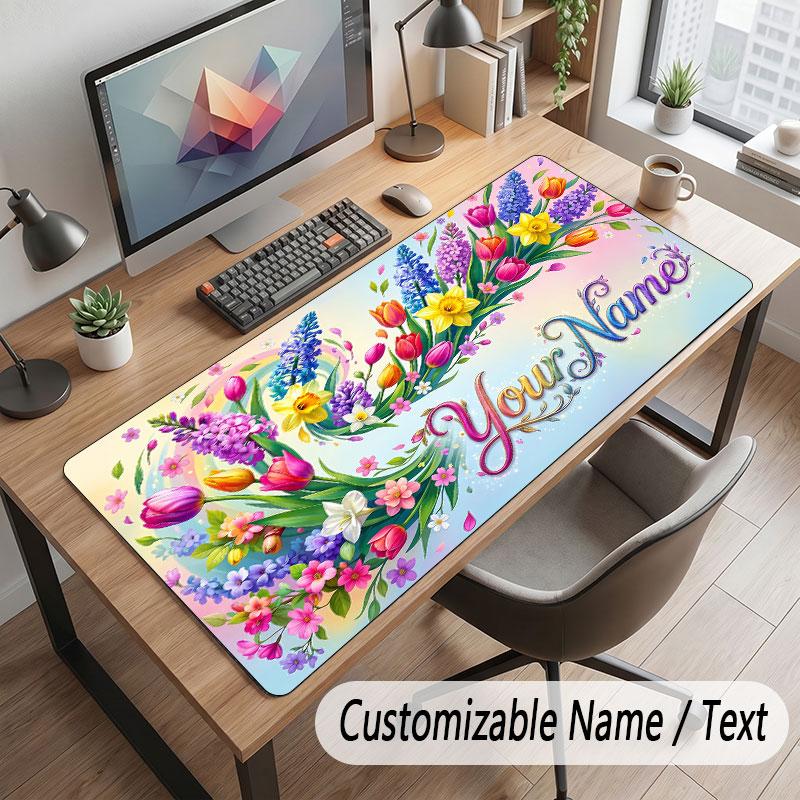 Floral Garden Theme Customized Mouse Pad Personalized Print Name Text Desk Mat For Home Office Table Decor