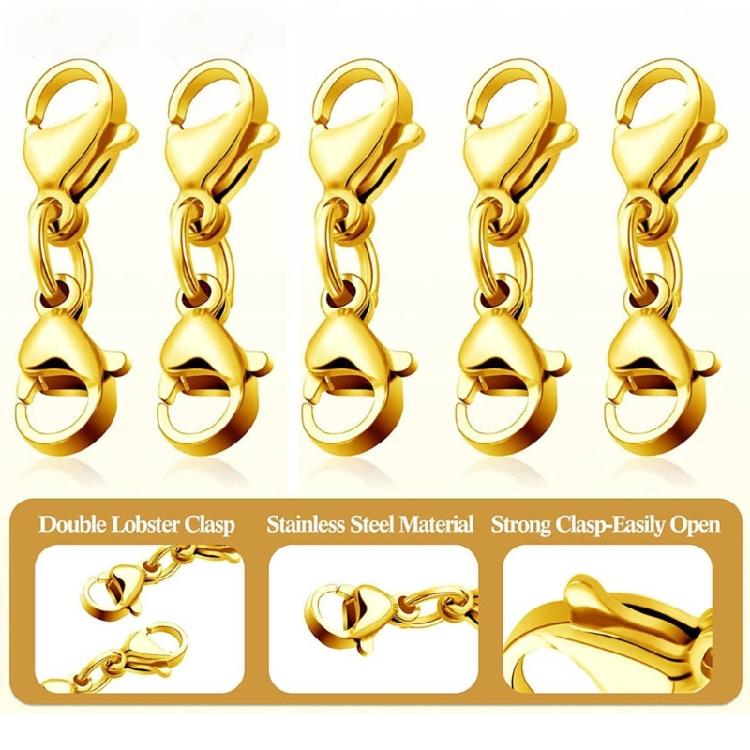 8Pcs Lobster Clasp Necklace Extension Clasp Chain Extender Double Claw Connector