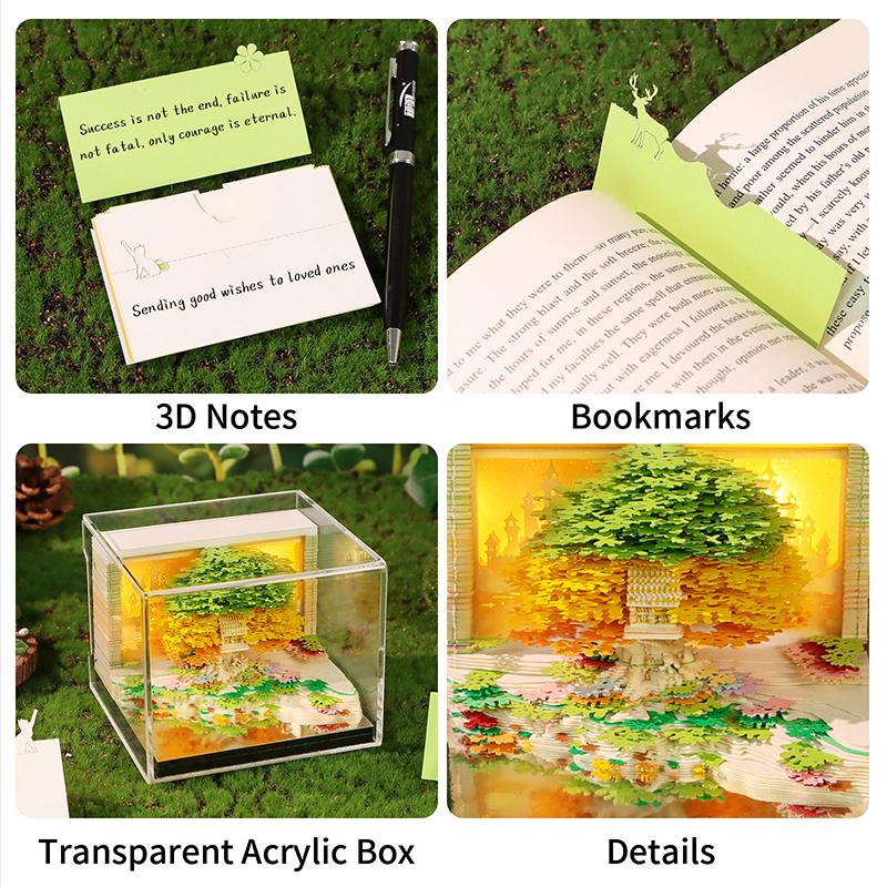Time Piece Calendar 2026 Desk Calendar With Led Light 3D Tear-Away Calendar Paper Carving Art Memo Pad Notepad Gift Christmas