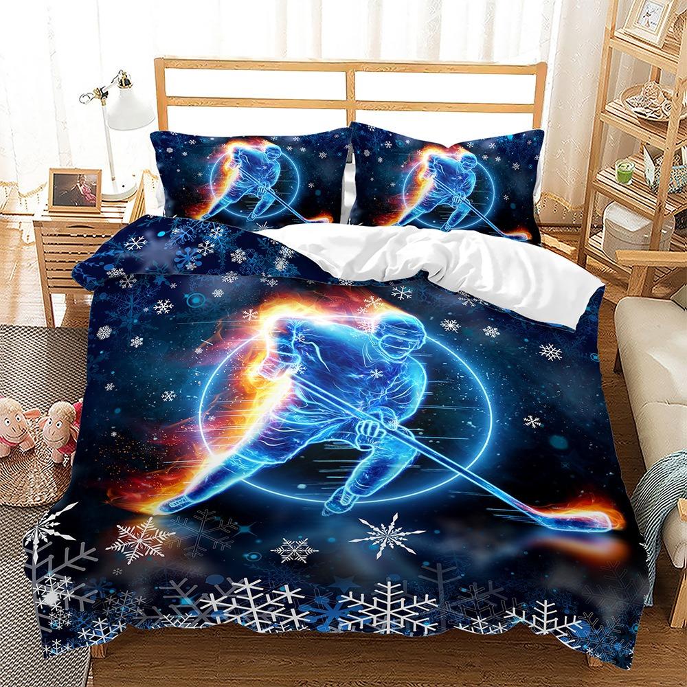 3D Sporty Lodowe Zestaw Pościeli King Queen Kołdra Poszewki 2/3szt. Męski Nastolatki Sportowiec Pokrowiec Prezent