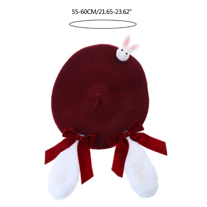Plush Rabbit Ear Berets for Girls Woman Painter Hat for Masquerade Photography