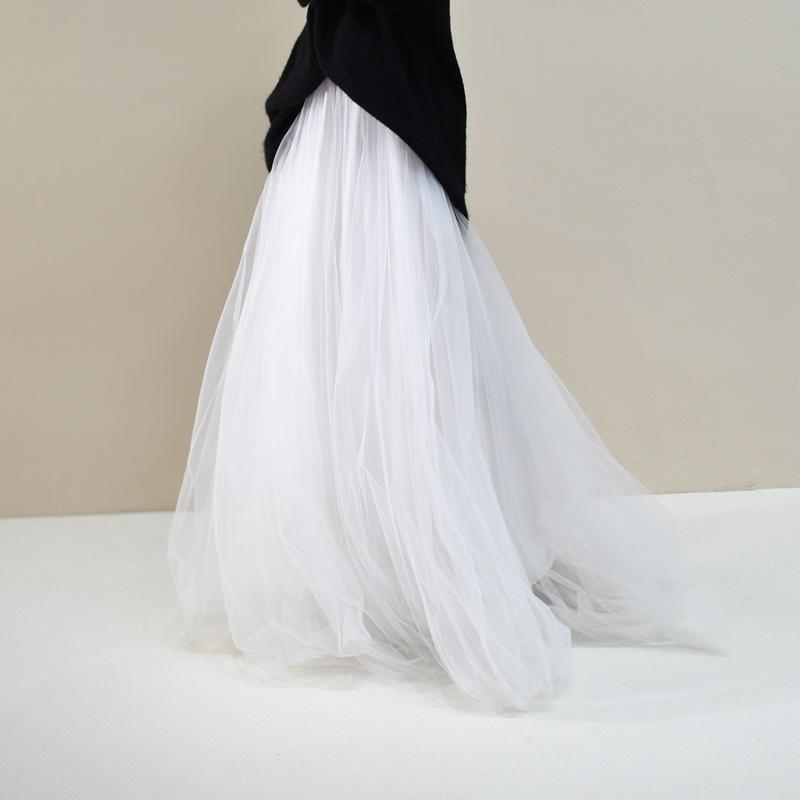 Women's Long Tulle Skirts Elastic High Waist A-Line Layered Tutu Mesh Flowy Maxi Skirt for Women Pleated Mesh Flowy A-Line Maxi Skirts for Party