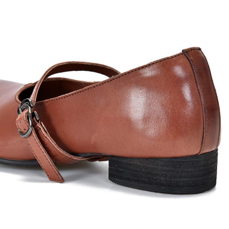 Johnature Buty Mary Jane w stylu retro. Damskie czółenka z prawdziwej skóry. Wszechstronne buty na niskim obcasie z okrągłym noskiem