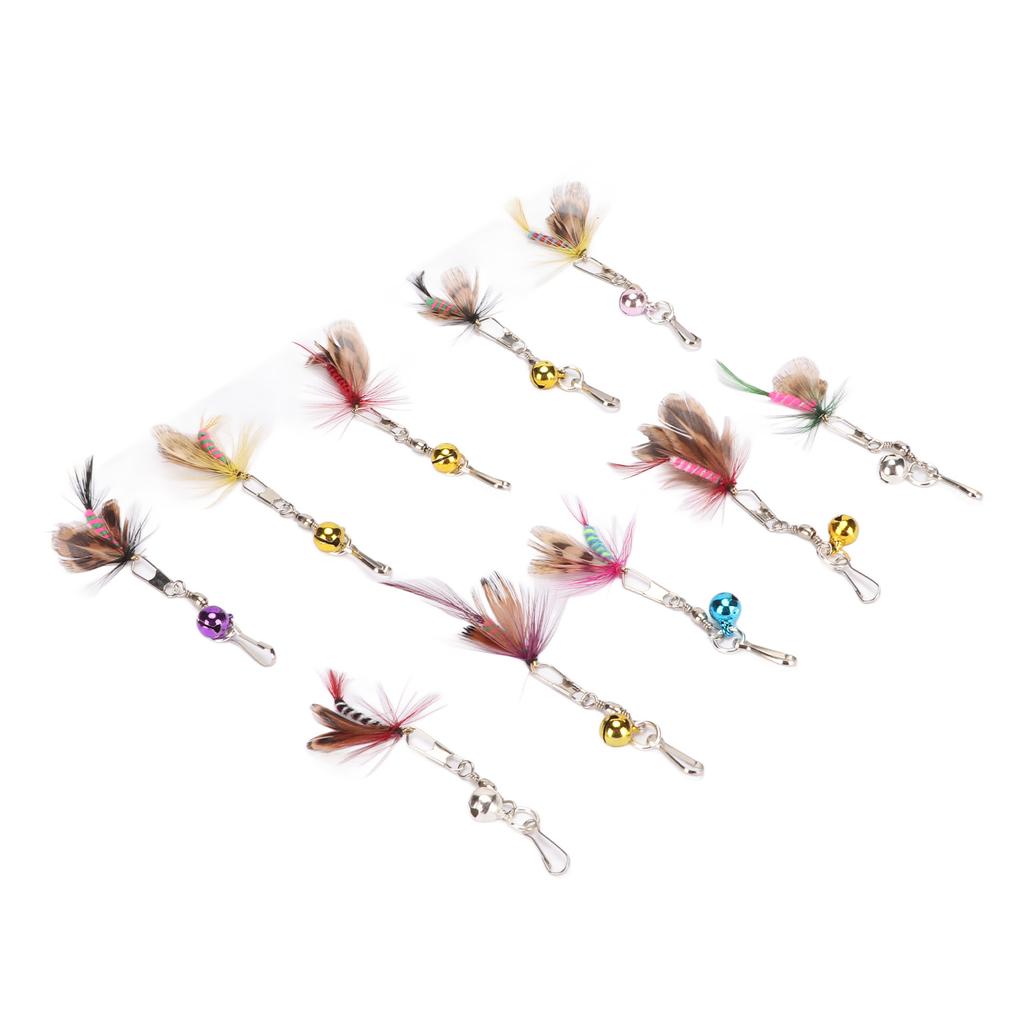 10Pcs Cat Teaser Wand Replacement Feather Cute Flying Insect Attractive Cat Wand Toy Accessories with Bell and Pin Hook