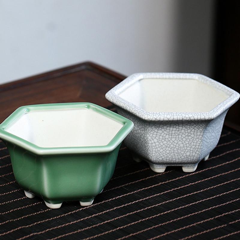 Mini Ceramic Flower Pot Bowl with Hole Ceramic Pottery Planter Thick Glazed Handmade Thick Glazed for Home Garden Decoration