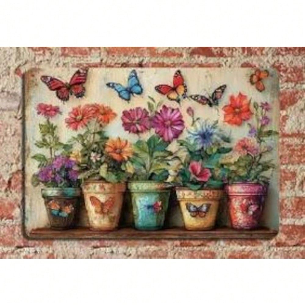 Vintage Flower Butterfly Metal Wall Art 12x8 Inch Garden Hanging Decor