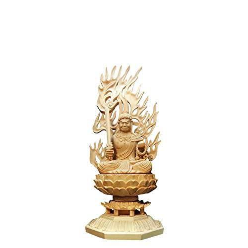 

Acala Buddha Statue, Wood Carving, Buddhist Altar Figurine, Hinoki Wood, Protective Deity, Prayer, Protection from Evil, Octagonal Base, Flame Halo (1
