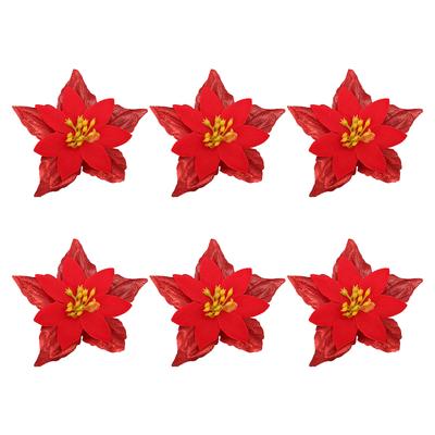 6PCS Christmas Glitter Flowers Yellow Flower Christmas Ornaments for Xmas Holiday Wedding Wreath Party Floral