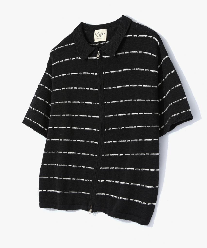 COFWI Miller Striped Knit Zip-Up Black