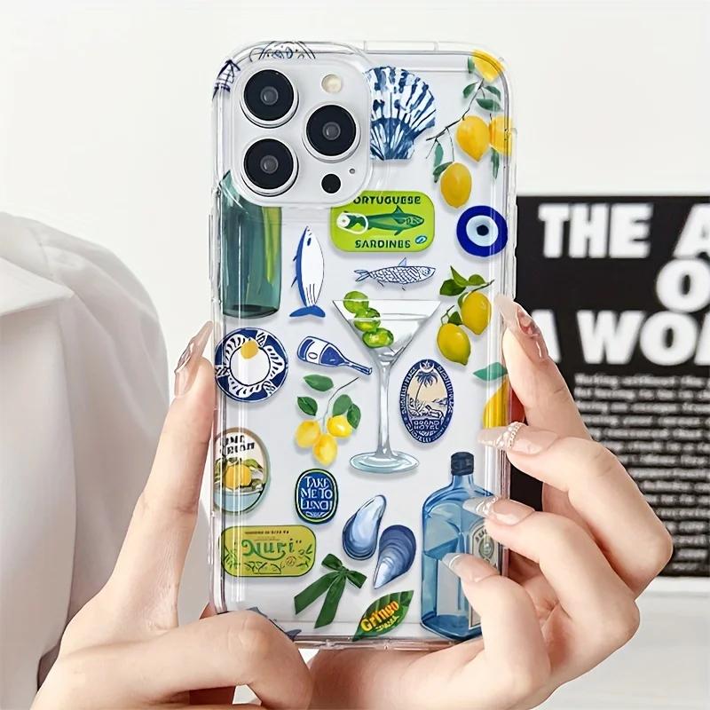 Transparent Scenery Lemon Pattern Printed Anti-Fall Phone Case for Lphone 17 16 15 14 13 12 11 ProMax 7 8 Silicone Soft Cover