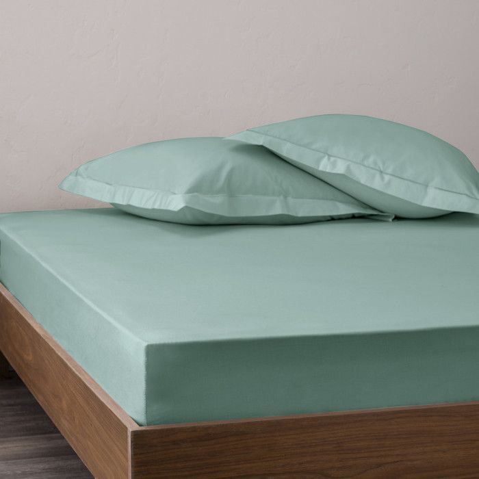 Drap housse percale "Julian" avec bonnet 35 cm toutes dimensions Coton Pur - Julian Céladon - 200 x 200 cm bonnet de 35 cm