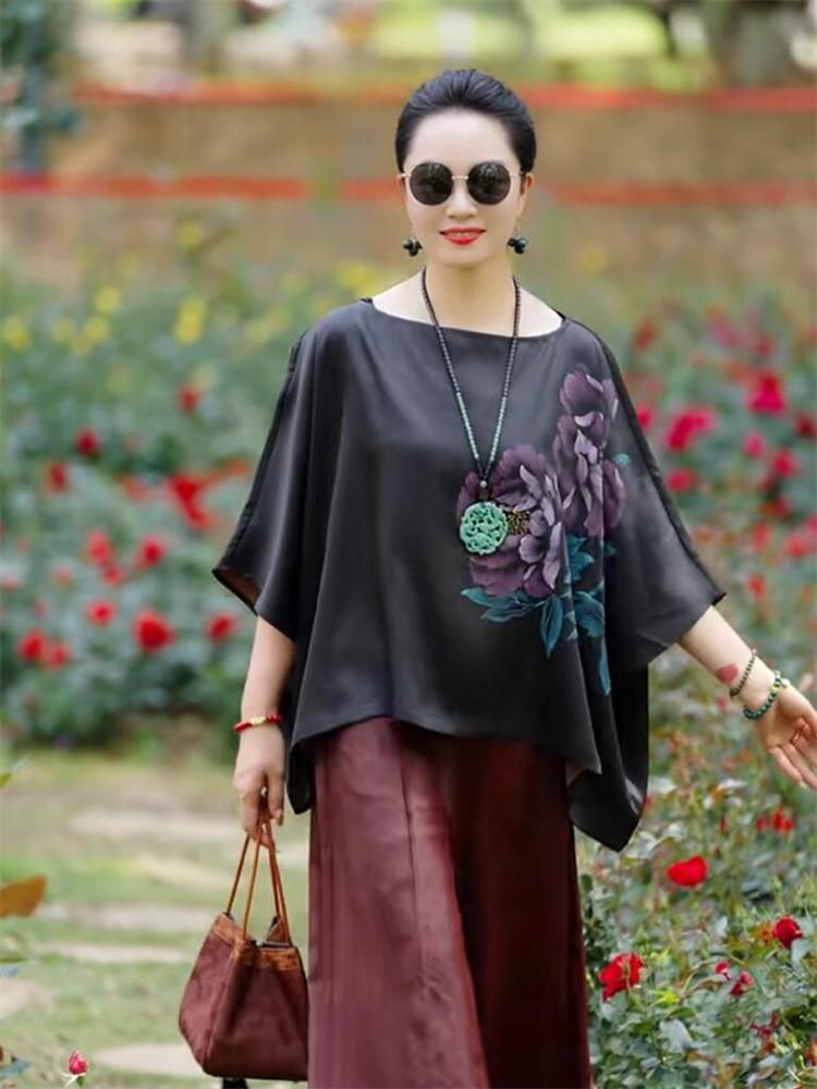 Hand-Painted Silk One-Shoulder Blouse for Women - 2024 Summer Collection